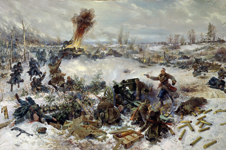 Artillery in the Battle of Moscow near Volokolamsk, December 1941, 1946 (oil on canvas)