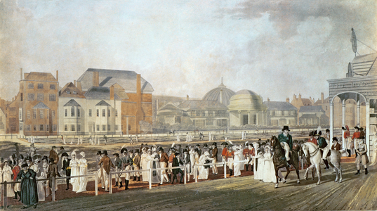 Brighton: The Old Pavilion and Steyne engraved by Charles Richards (coloured engraving)