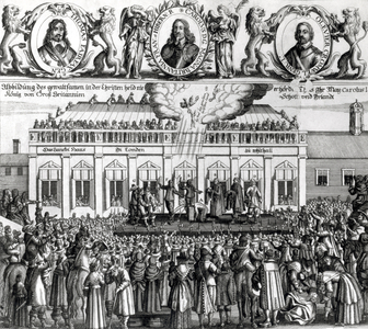 The Beheading of King Charles I (1600-49) 1649 (engraving) (b/w photo)