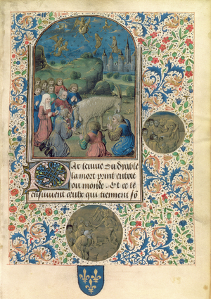 Ms Fr 961 f.1 Witches or heretics worshipping the devil in the form of a goat (vellum)