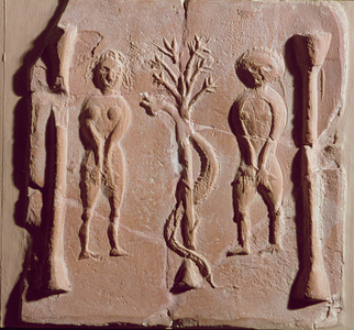Tile representing Adam and Eve, Roman, 5th-6th century AD (pottery)