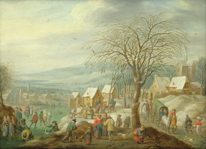 A Village Winter Landscape (oil on panel)