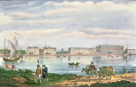 The Marble Palace and the Neva Embankment in St. Petersburg, 1822 (colour litho)