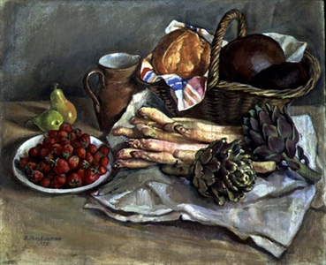 Still Life with Asparagus, Artichoke and Strawberries, 1932 (oil on canvas)