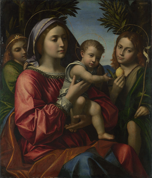 The Virgin and Child, St. John the Baptist and an Angel, c.1514-18 (oil on canvas)