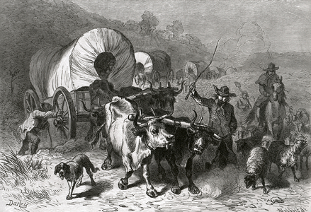 Emigration to the Western Country, 19th century (engraving)