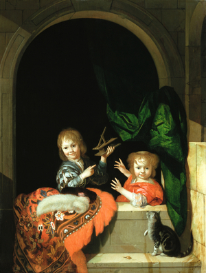 Two Children with a Mousetrap, 1692 (oil on panel)