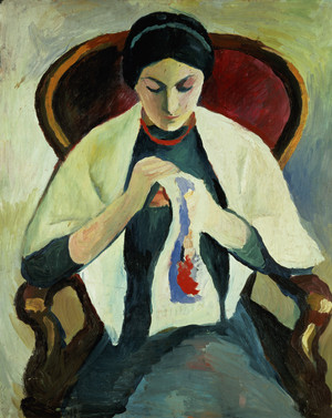Woman Sewing (oil on canvas)
