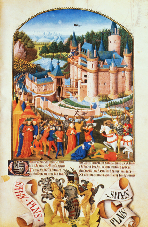 Ms 8266 f.281 Siege of the Chateau of Derval by Pierre La Baud