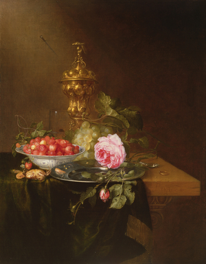 Still Life with a Bowl of Strawberries and a Rose, 1652