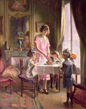 Tea with the children (oil on canvas)