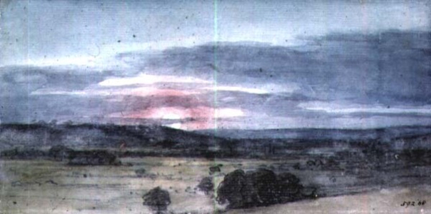 Dedham Vale from East Bergholt: Sunset (watercolour)