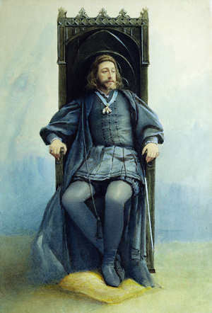 Grand Duke Konstantin Konstantinovich as Hamlet in the theatre play by William Shakespeare on February 21st, 1899, 1899 (w/c on paper)