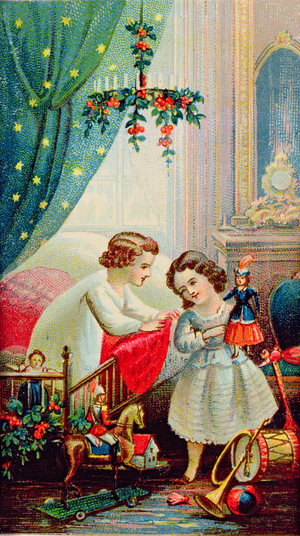 The Children Discover the Toys on Christmas Morning, Victorian Christmas card