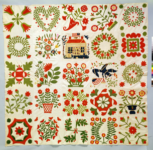 Applique quilt, top commemorating the presidential campaign of William Henry Harrison, 1840