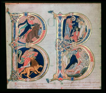 Initial letter `B' Beatus vir - Blessed is the man, from the Winchester Bible, c.1150-80 (vellum)
