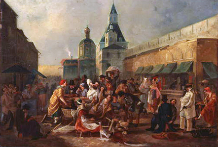 Refreshment Stall near the Chinese Wall in Moscow, 1856 (oil on canvas)