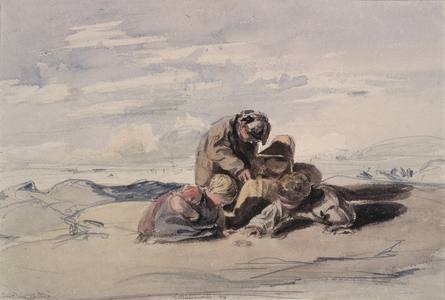 Littlehampton:  Seashore Study with Children playing on the Sands