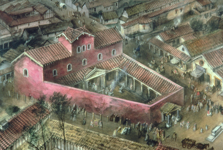 Reconstruction of the 2nd Century Triangular temple at Verulamium