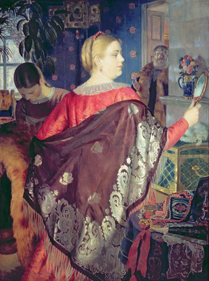 Merchant's woman with a mirror (oil on canvas)