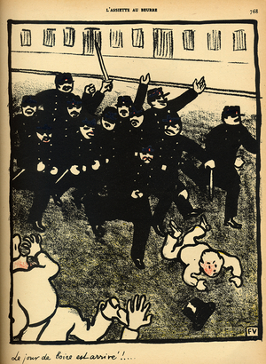 A police brigade charges a group of demonstrators, from 'Crimes and Punishments', special edition of 'L'Assiette au Beurre', 1st March 1902 (colour litho)