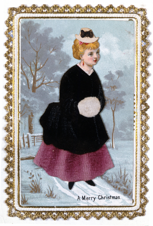 Young Girl in the Snow, Victorian Christmas postcard