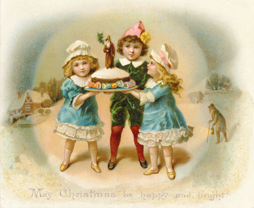 "May Christmas be Happy and Bright", Victorian card (chromolitho)