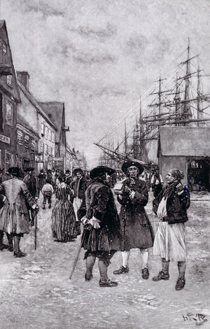 Along the Water Front in Old New York, illustration from 'The Evolution of New York' by Thomas A. Janvier, pub. in Harper's Magazine, 1893 (litho)