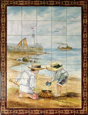 Digging on the Sands, tile picture, early 20th century