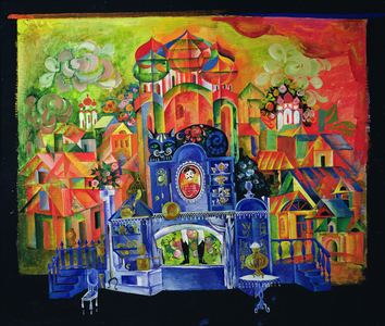 Stage design for the opera 'Mavra' by I. Stravinsky, 1974 (oil on plywood)