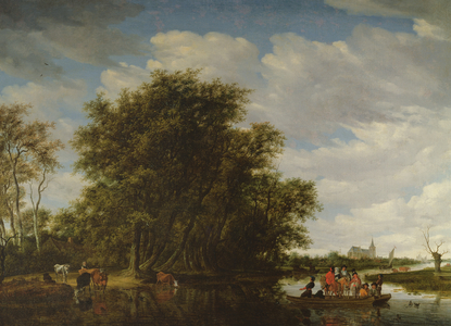 A River Landscape with Figures in a Ferry Boat