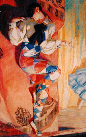 Michel Fokine (1880-1942) in Robert Schumann's ballet 'Carnival', 1910s (oil on canvas)