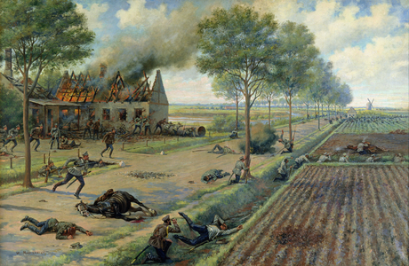 The Russian Cavalry Fighting the Germans in a Village in 1915, c.1915-16 (oil on canvas)