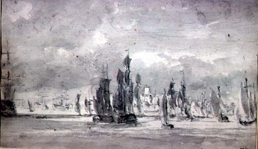 Shipping under a Cloudy Sky in the Thames (graphite on paper)