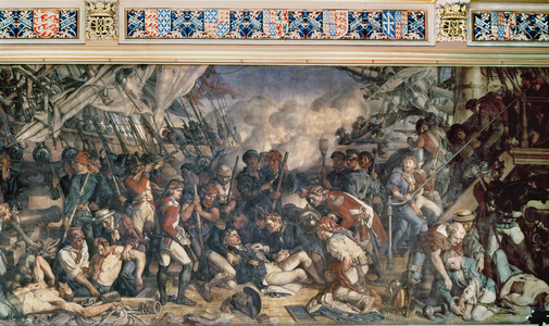 The Death of Nelson, detail of the lower deck of the Victory, 1863-65 (fresco)