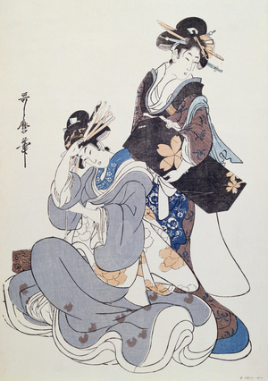 Two Female Figures (colour woodblock print, 10th block)