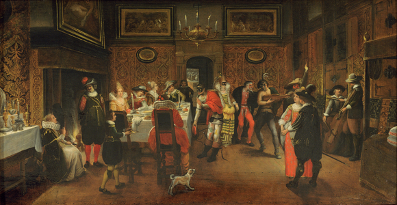 Masked Guests with Musicians (oil on panel) (see 254067)