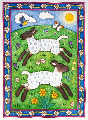 Bouncy Lambs, 1997 (w/c and pastel on paper)