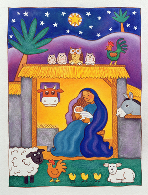 A Farmyard Nativity, 1996 (w/c)