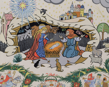 "Christ was born on Christmas Day, wreathe the holly, twine the bay": detail of the Nativity scene, 1981 (w/c) (detail of 82179)