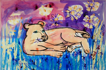 Lioness (acrylic poster colour and coloured inks)