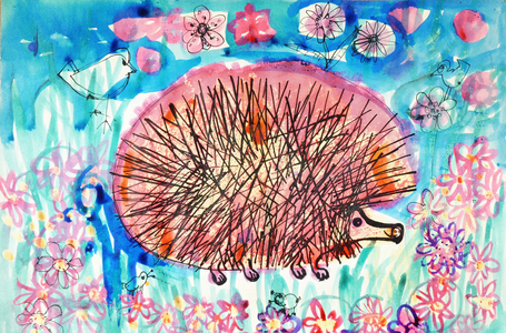 Hedgehog (acrylic poster colour & coloured inks)