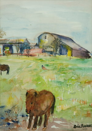 Pony in the Farm Meadow, East Green, 1980 (w/c on paper)