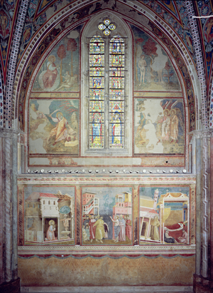 Scenes from The Life of St. Francis: St. Francis Praying at St. Damian; St. Francis Renounces his Father's Goods and Earthly Wealth; The Dream of Innocent III (1161-1216) 1296-97 (fresco)