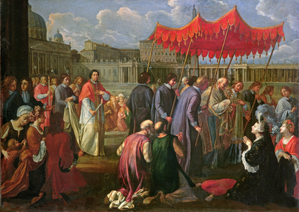 Pope Clement XI (1649-1721) in a Procession in St. Peter's Square, Rome (oil on canvas)