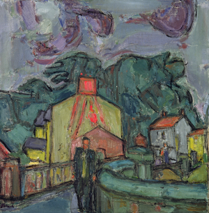 Welsh Village (oil on canvas)