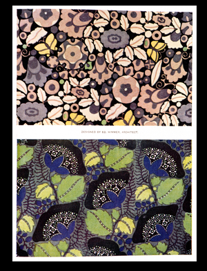 Printed silks, designed by Edward Wimmer (top) and Lotte Froemmel-Fochler (bottom) for the Wiener Werkstatte, c.1912