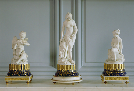 Figures on blue-glazed stands with gilt marbling, Sevres, 18th century (porcelain)
