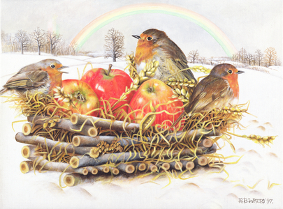 Robins with Apples, 1997 (acrylic on canvas)