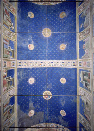 View of the ceiling vault with medallions depicting Christ, Madonna and Child and the Doctors of the Church, c.1305 (fresco)